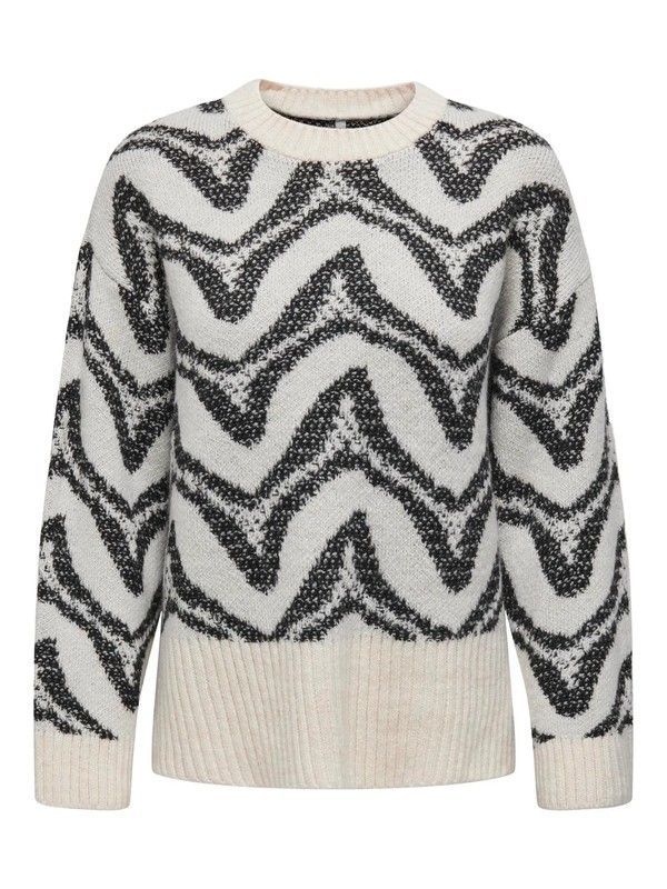 Jersey de cuello redondo con rayas irregulares Only Cloud Dancer