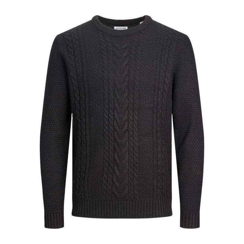 Jersey de cuello redondo con trenzas Plus (Jack & Jones) Black