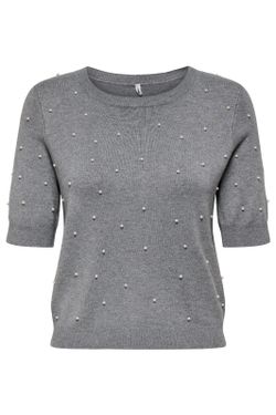 Jersey de cuello redondo perlas Only Light Grey Mela