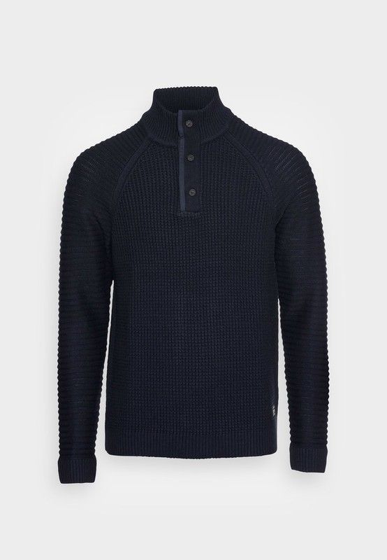 Jersey de punto granulado con cuello 3 botones Jack & Jones Navy Blazer