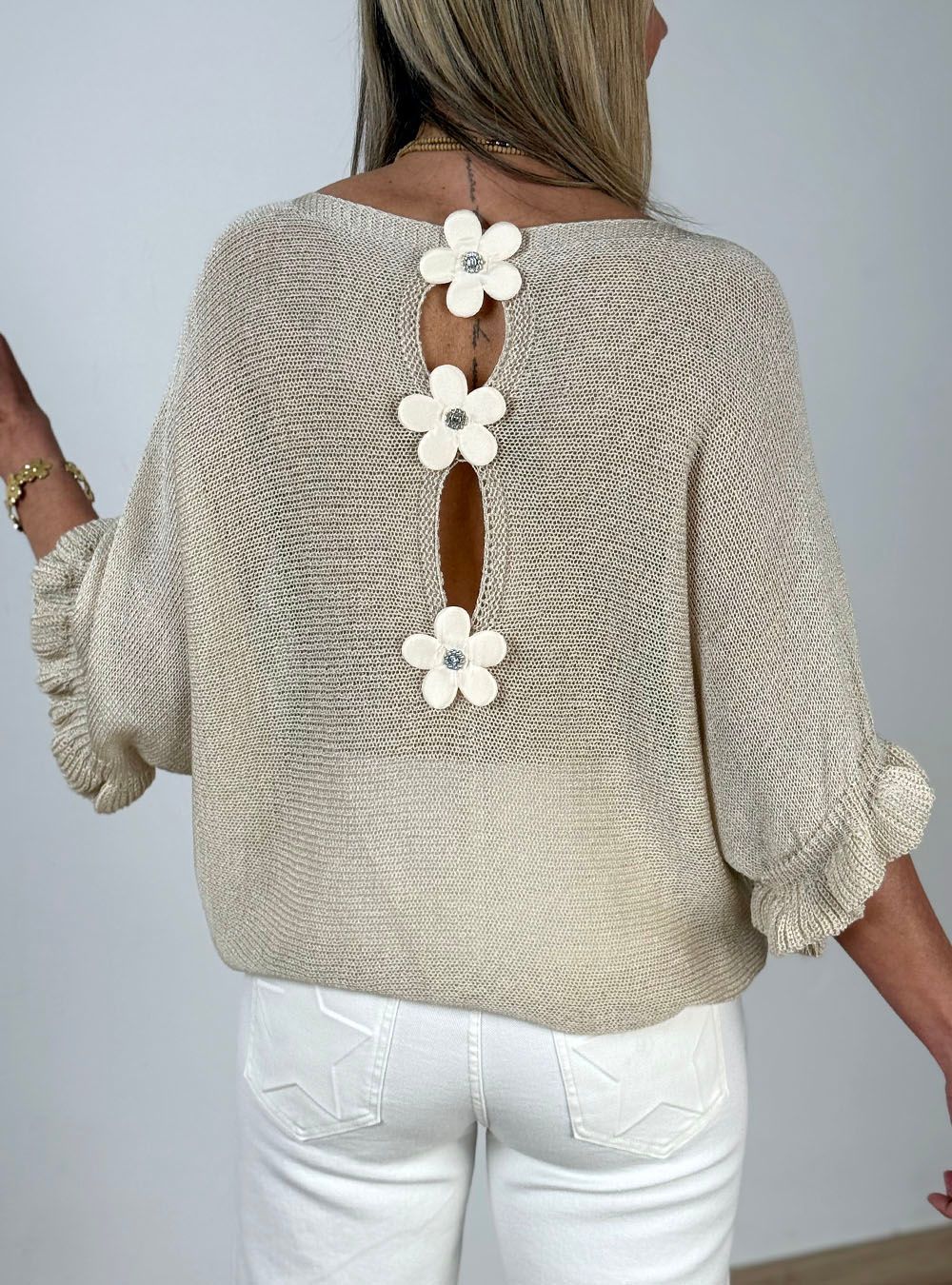 Jersey tres flores beige