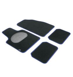 JGO. 4 ALFOMBRAS MOQUETA "PREMIUM" NEGRA TAL. GOMA RIBETE AZUL