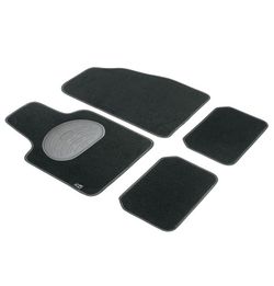 JGO. 4 ALFOMBRAS MOQUETA "PREMIUM" NEGRA TAL. GOMA RIBETE GRIS