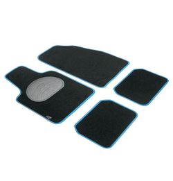 JGO. 4 ALFOMBRAS MOQUETA "SELECT" NEGRA TALONERA GOMA COLOR AZUL