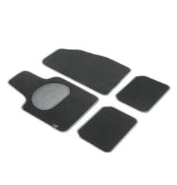 JGO. 4 ALFOMBRAS MOQUETA "SELECT" NEGRA TALONERA GOMA COLOR GRIS