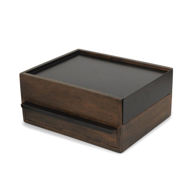 Joyero L de madera de caucho en natural oscuro, 26 x 22 x 12 cm | Stowit