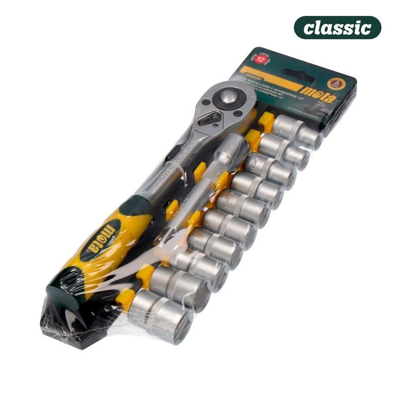 Juego 12 pcs de bocallaves y accesorios de 1/2" cr.v. Ek610