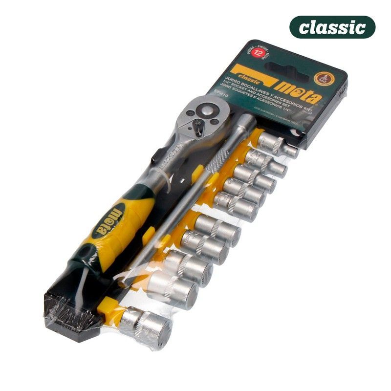Juego 12 pcs de bocallaves y accesorios de 1/4" cr.v. Ek410