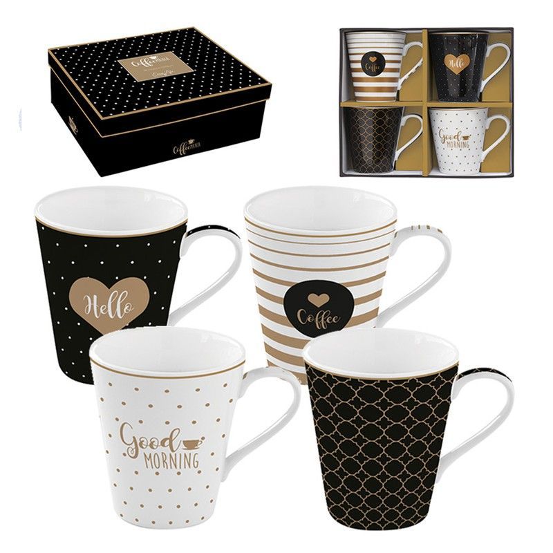 Juego 4 Mugs Porcelana Easy Life 4 pzs Black & Gold Easy Life