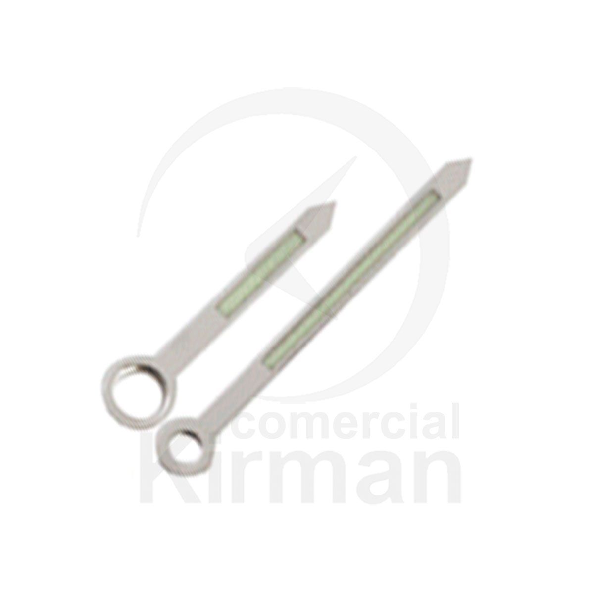 Juego Agujas Reloj Metal Cromado 259159 Luminosas Calibres Diámetro (Horaria 1,10mm - 5mm Largo / Minutero 0,65mm - 7mm Largo)