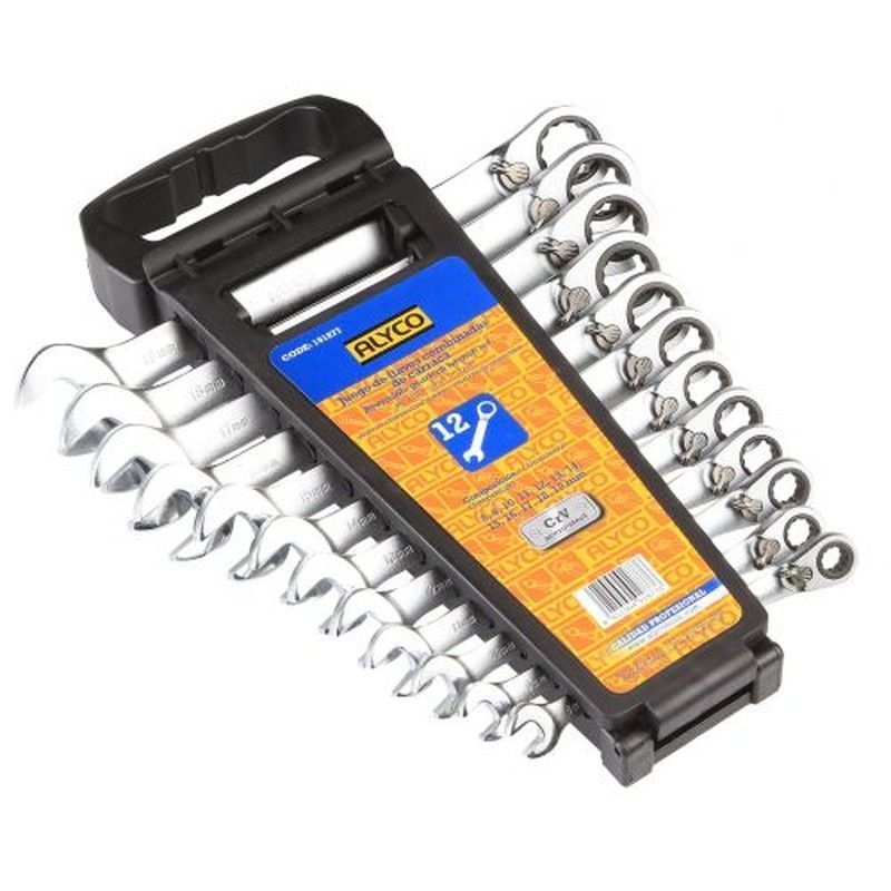 Juego De 12 Llaves Combinadas Con Carraca, Soporte Plástico ALYCO De 8-19, Referencia 191877