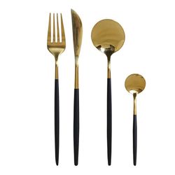 Juego de 16 cubiertos de acero en dorado y negro, 30 x 26 x 32 cm | Chic
