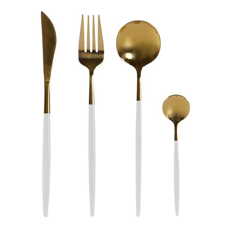 Juego de 24 cubiertos de acero en dorado y blanco, 32 x 26 x 32 cm | Chic