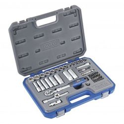 Juego de 54 piezas con llaves de vaso de 3/8'', carraca extensible de 72 dientes y diferentes accesorios Alyco, Referencia 192287