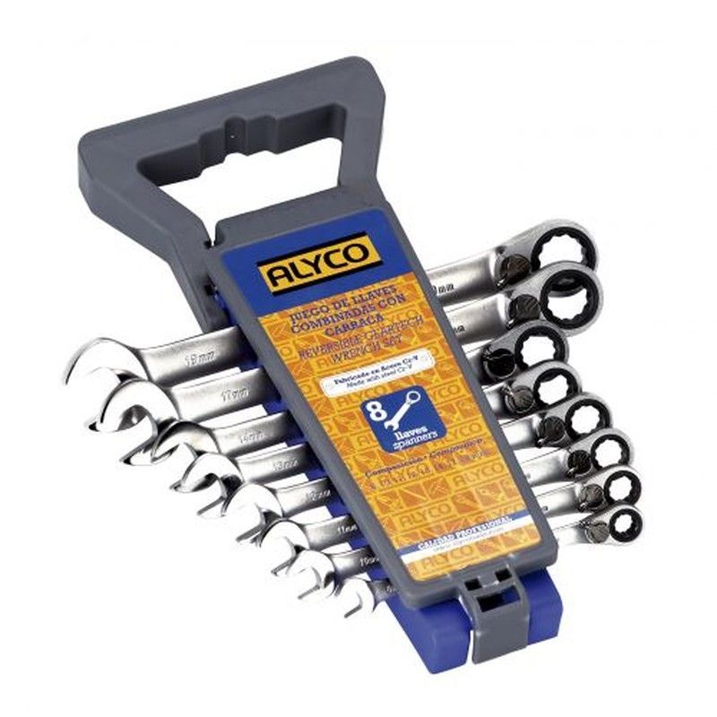 Juego De 8 Llaves Combinadas Con Carraca, En Soporte De Plástico ALYCO De 8-19, Referencia 191876