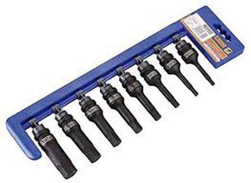 Juego de 8 llaves de vaso de impacto con punta allen de diferentes medidas con cuadradillo 1/2" Alyco. Referencia 198300