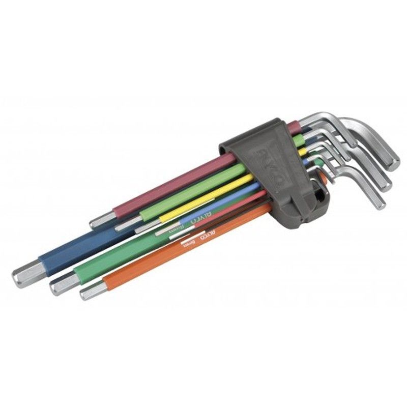 Juego De 9 Llaves Allen Serie Extralarga Con Soporte De Goma Llaves Multicolor ALYCO,Referencia 193144