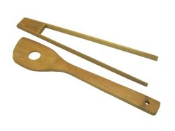 Juego de cuchara y pinzas de bambú