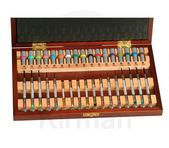 Juego Destornilladores Latón Niquelado 1.40-3.00 mm 45087 (17) Unidades Punta plana/philips + (17) Unidades De Recambio De Precisión