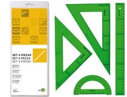 Juego Escuadra Cartabon Regla 30 Cms y Semicirculo en Petacaliderpapel Verde
