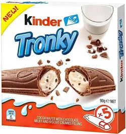 Kinder Tronky 90 g – Rollos de gofres crujientes con relleno cremoso de avellana y chocolate con leche, 5 unidades (5 x 18 g)