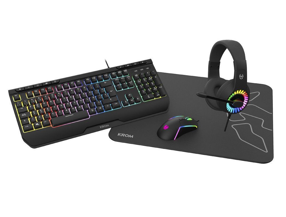 Kit gaming krom kenya 4 in 1 rgb auriculares / teclado / raton / alfombrilla