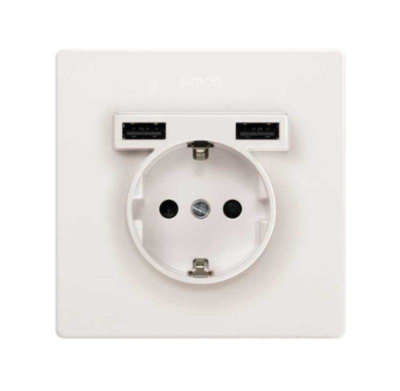 Kit Monoblock Schuko + 2 cargadores USB 1 elemento Simon 270  27190610-090