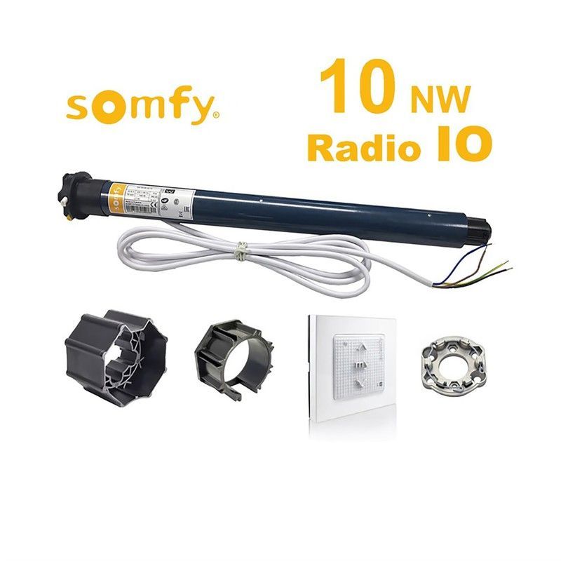 Kit Motor de persiana SOMFY- RADIO IO 10 Nw. + Adaptadores eje Ø 60 octog. + soporte + Pulsador radio IO
