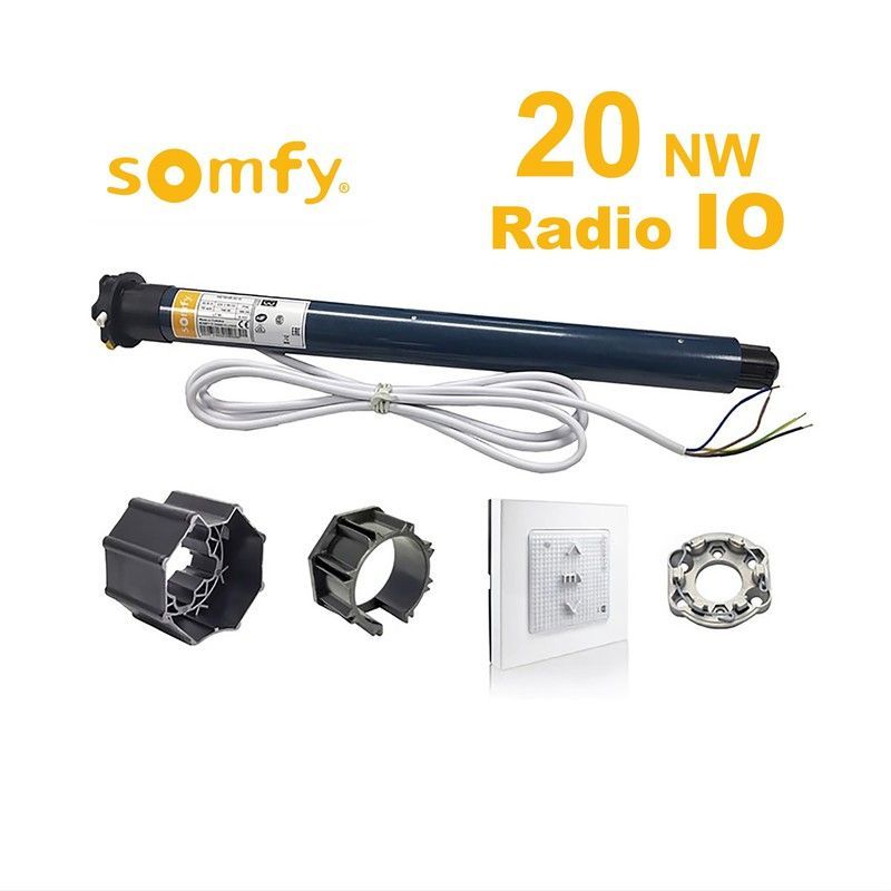Kit Motor de persiana SOMFY- RADIO IO 20 Nw. + Adaptadores eje Ø 60 octog. + soporte + Pulsador radio IO