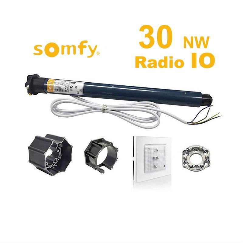 Kit Motor de persiana SOMFY- RADIO IO 30 Nw. + Adaptadores eje Ø 60 octog. + soporte + Pulsador radio IO