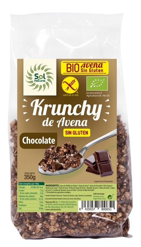 Krunchy Avena Sin Gluten Chocolate Bio 350 G