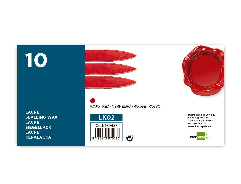 Lacre liderpapel rojo caja de 10 barras