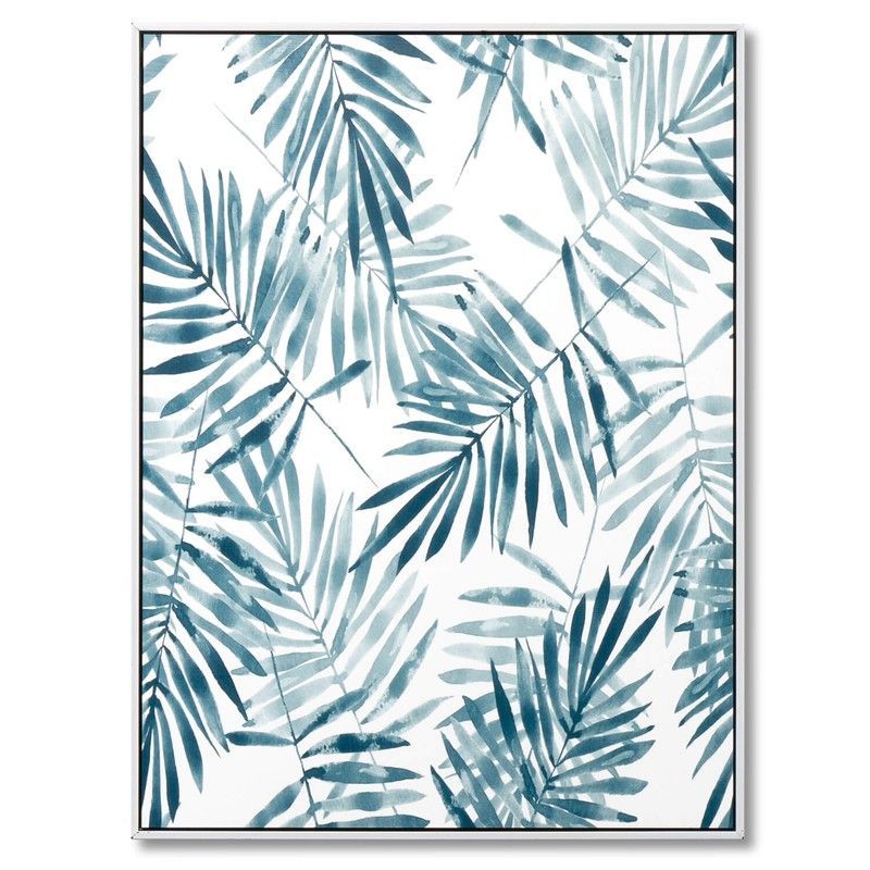 Lámina BLUE PALM con marco blanco, 60x3,5x80 cm
