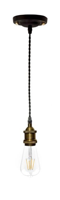 Lámpara Colgante Cable Trenzado Negro Portalámparas Latón Laes