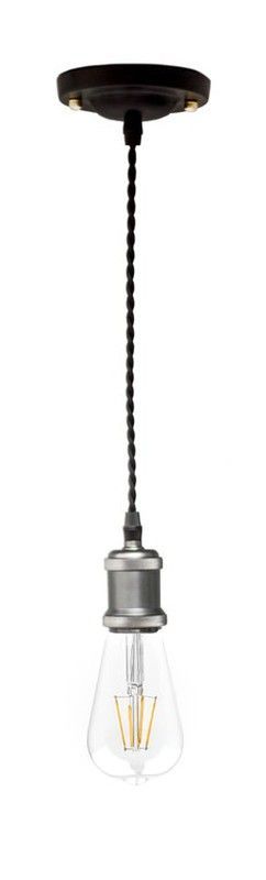 Lámpara Colgante Cable Trenzado Negro Portalámparas Plata Laes