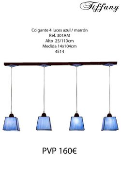 Lámpara colgante con 4 pantallas Tiffany color azul