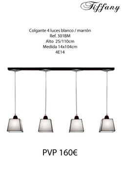 Lámpara colgante con 4 pantallas Tiffany color blanco