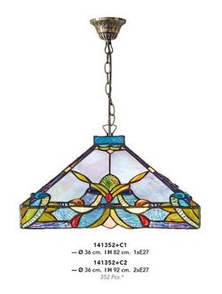 Lámpara Colgante Tiffany Azul Cielo Cuadrada – 1 Luz 36x36cm Artistar