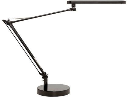 Lampara de escritorio unilux mambo led 5,6w doble brazo articulado abs y aluminio negro base 19 cm diametro