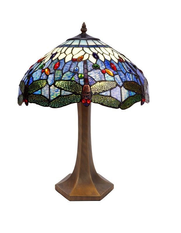 Lámpara De Sobremesa base hexagonal Tiffany Serie Belle Epoque Diámetro 40cm Tiffan y Luz
