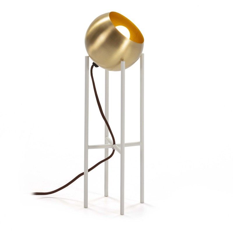 Lámpara de sobremesa de metal dorado y blanco, Ø15x46 cm