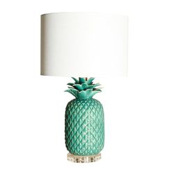 Lámpara de sobremesa Eyen de hierro, cerámica y lino en turquesa, 38 x 38 x 63 cm