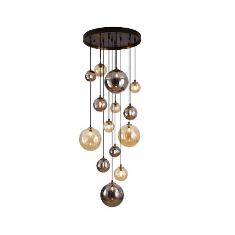 Lámpara de techo, con 14 luces, de cristal y metal dark negro, Ø 60 x 185  cm | Dark