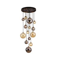 Lámpara de techo, con 14 luces, de cristal y metal dark negro, Ø 60 x 185  cm | Dark