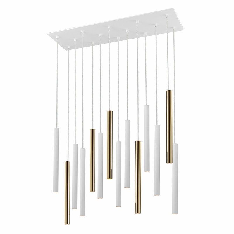 Lámpara de techo, con 14 luces, de metal blanco y dorado, 82 x 25 x 40 cm | Varas