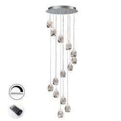 Lámpara de techo, con 14 luces, de metal y cristal en plateado, Ø 50 x 170 cm | Rocío