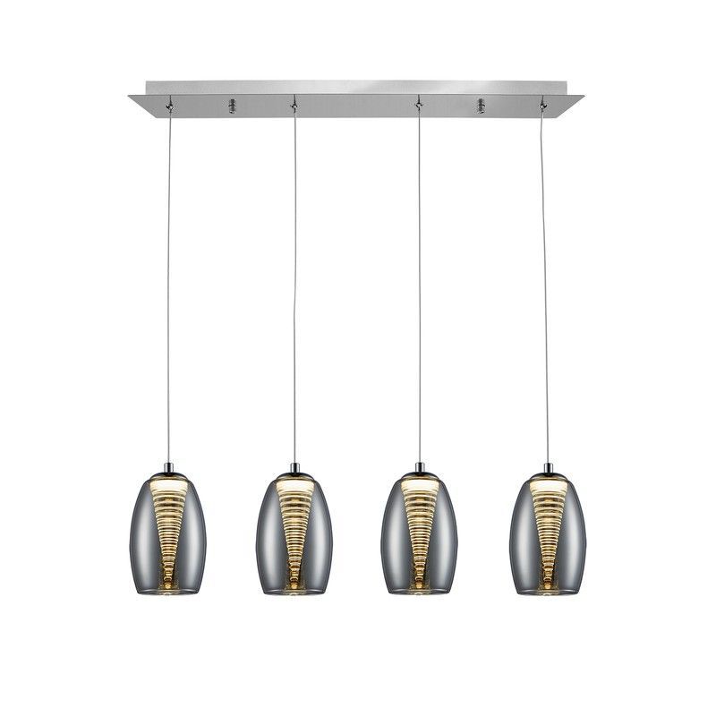 Lámpara de techo, con 4 luces, led de metal y cristal nebula espejado, 72 x 12 x 18 cm | Nebula