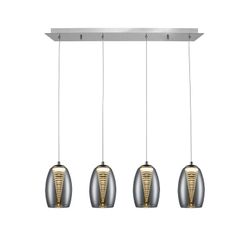 Lámpara de techo, con 4 luces, led de metal y cristal nebula espejado, 72 x 12 x 18 cm | Nebula