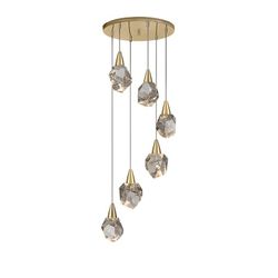 Lámpara de techo con 6 luces LED de cristal y metal dorado, Ø 39 x 120 cm | Aquaria