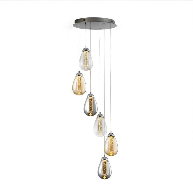 Lámpara de techo, con 6 luces LED, de metal y cristal multicolor, Ø 40 x 125 cm | Taccia